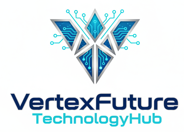 Create a unique logo, white background for VertexFutureTechnologyHub